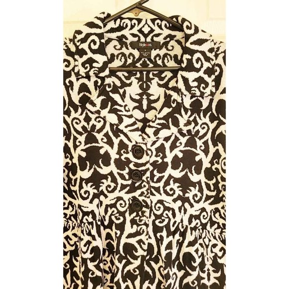 Style & Co. Sweater Black White Floral Womens Coat Size Medium - Picture 3 of 7